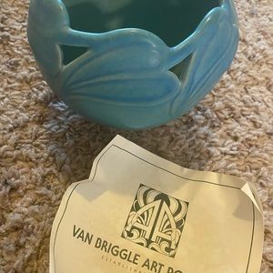 Signed Van Briggle Philodendron teal vase